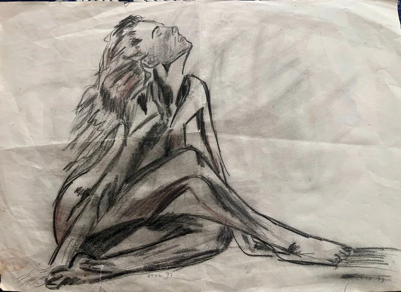 Élan — œuvre de Nassera Le Guern, fusain et sanguine sur papier