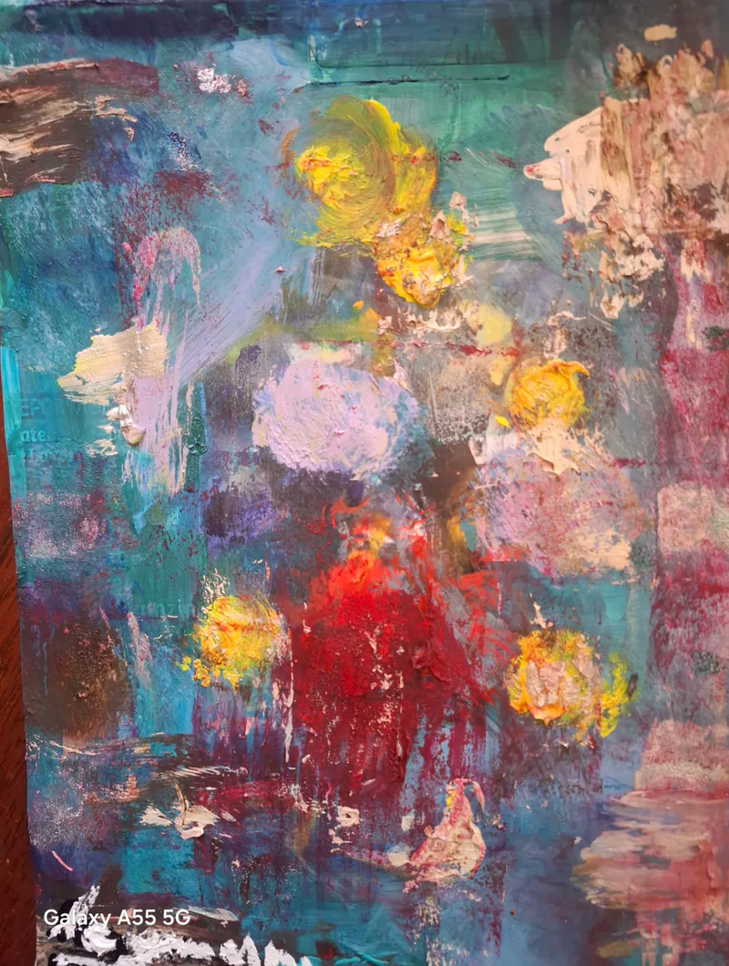 Reflets d'un songe — œuvre de Nassera Le Guern, technique mixte avec empâtements et collages