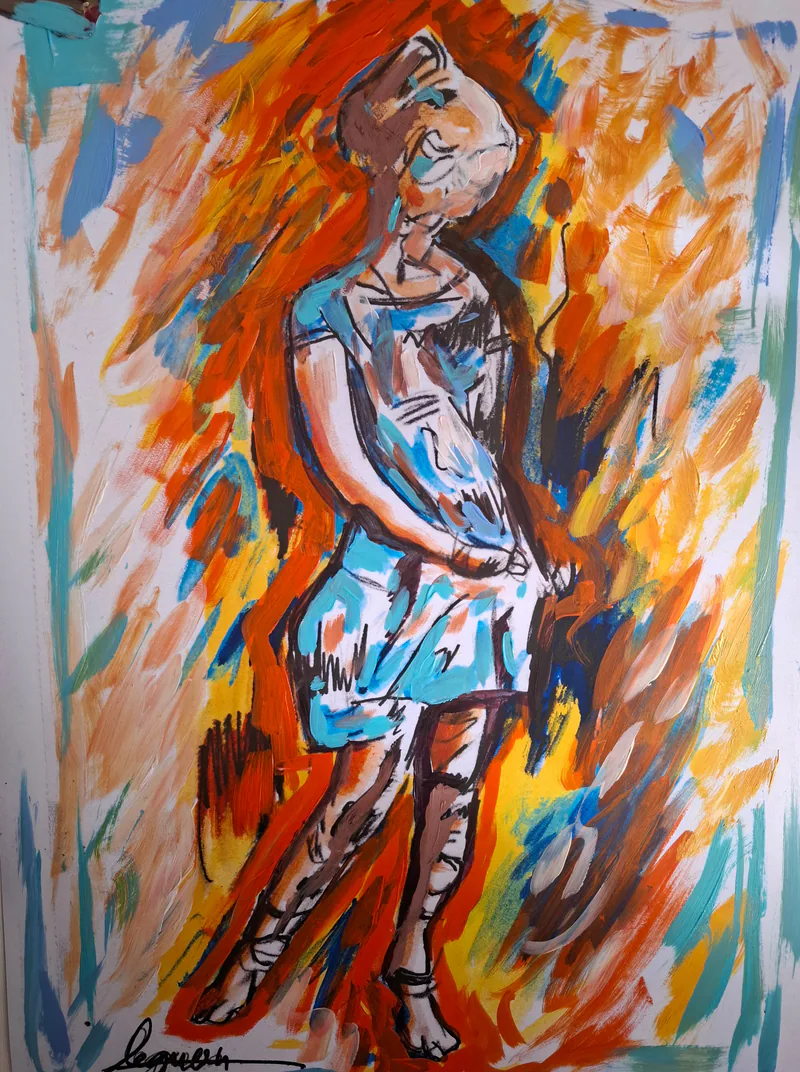 Souffle fauve et robe d'azur — œuvre de Nassera Le Guern